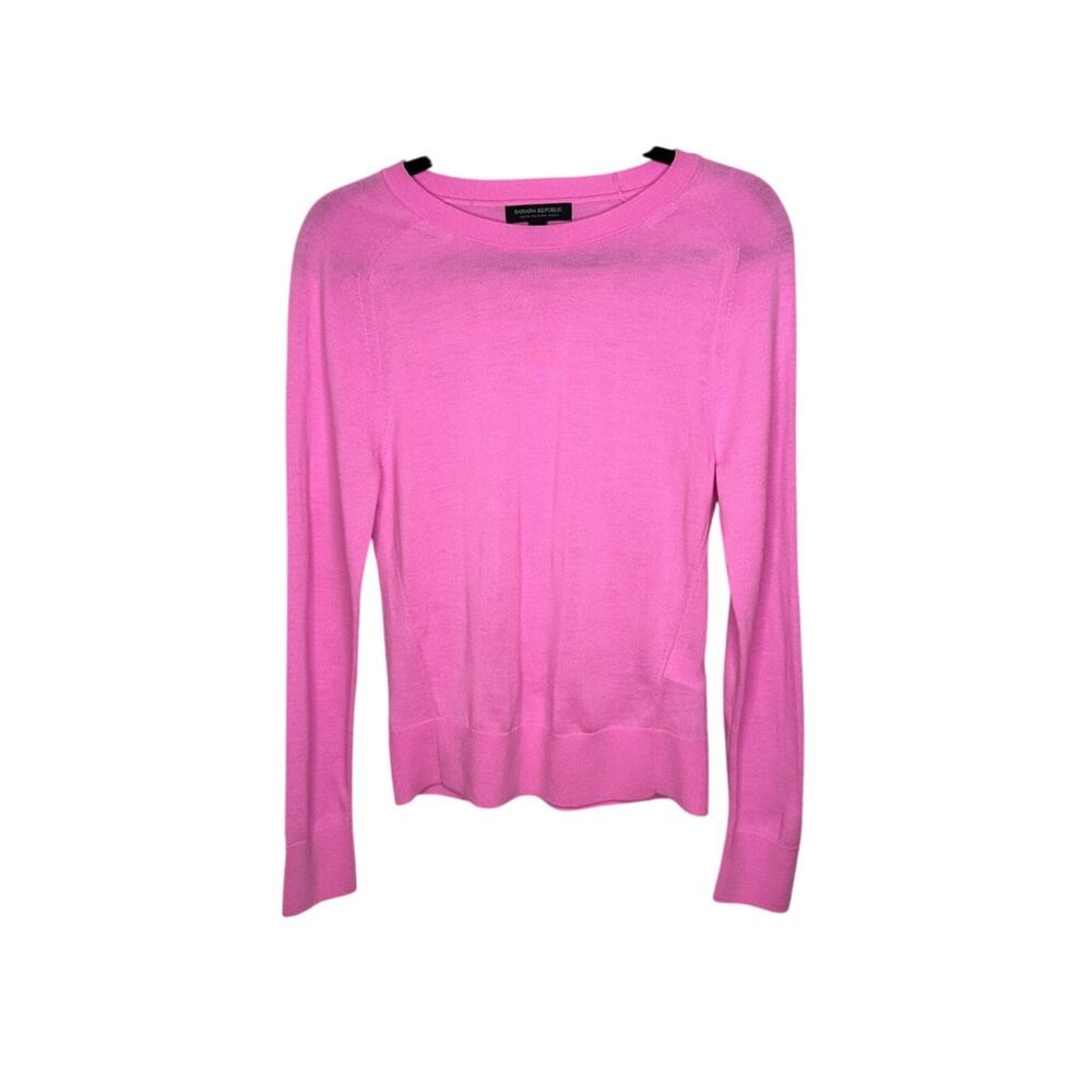 Banana Republic Merino Wool Sweater Womens S Pink Boat Neck Ribbed Knit Pullover